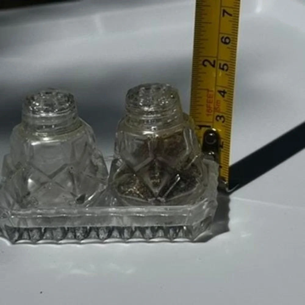 Vintage Clear Pressed Glass Salt and Pepper Shakers with Matching Tray 3 Piece